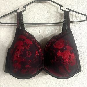 Lane Bryant Cacique Plunge Bra 42DD Red with Black Lace Sexy Lingerie Feminine